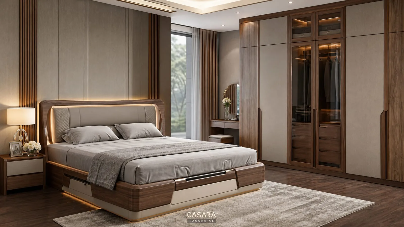 mẫu giường thông minh đẹp có giường massage và tủ đồng bộ