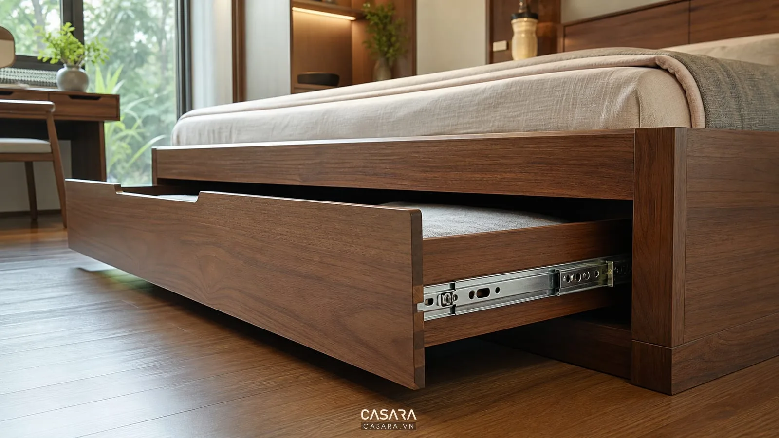 Ray trượt và hộc kéo của giường ngủ thông minh cho phòng nhỏ