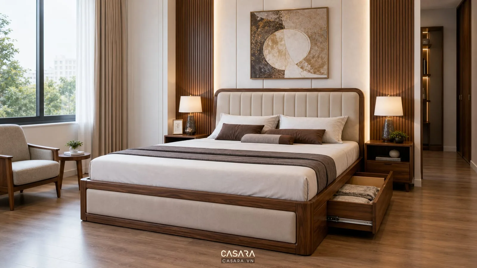 giường thông minh 1m8x2m có hộc kéo và lối đi hai bên