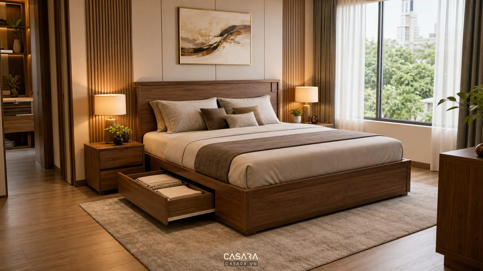 Giường thông minh 1m8x2m có hộc kéo trong phòng ngủ master