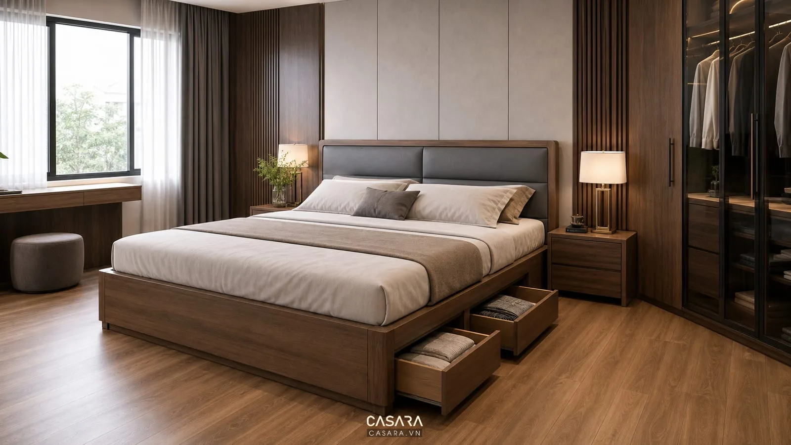Giường thông minh 1m8 có lối đi thoáng trong phòng ngủ master