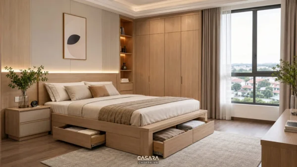 giường thông minh tại Hải Dương trong phòng ngủ hiện đại có tủ áo âm tường