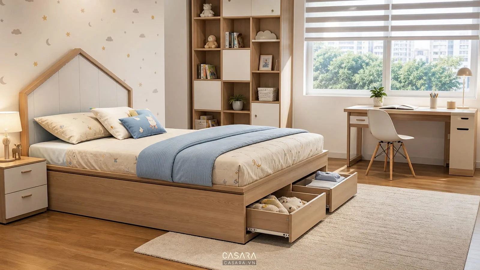 Giường thông minh trẻ em có ngăn kéo trong phòng ngủ sáng gọn