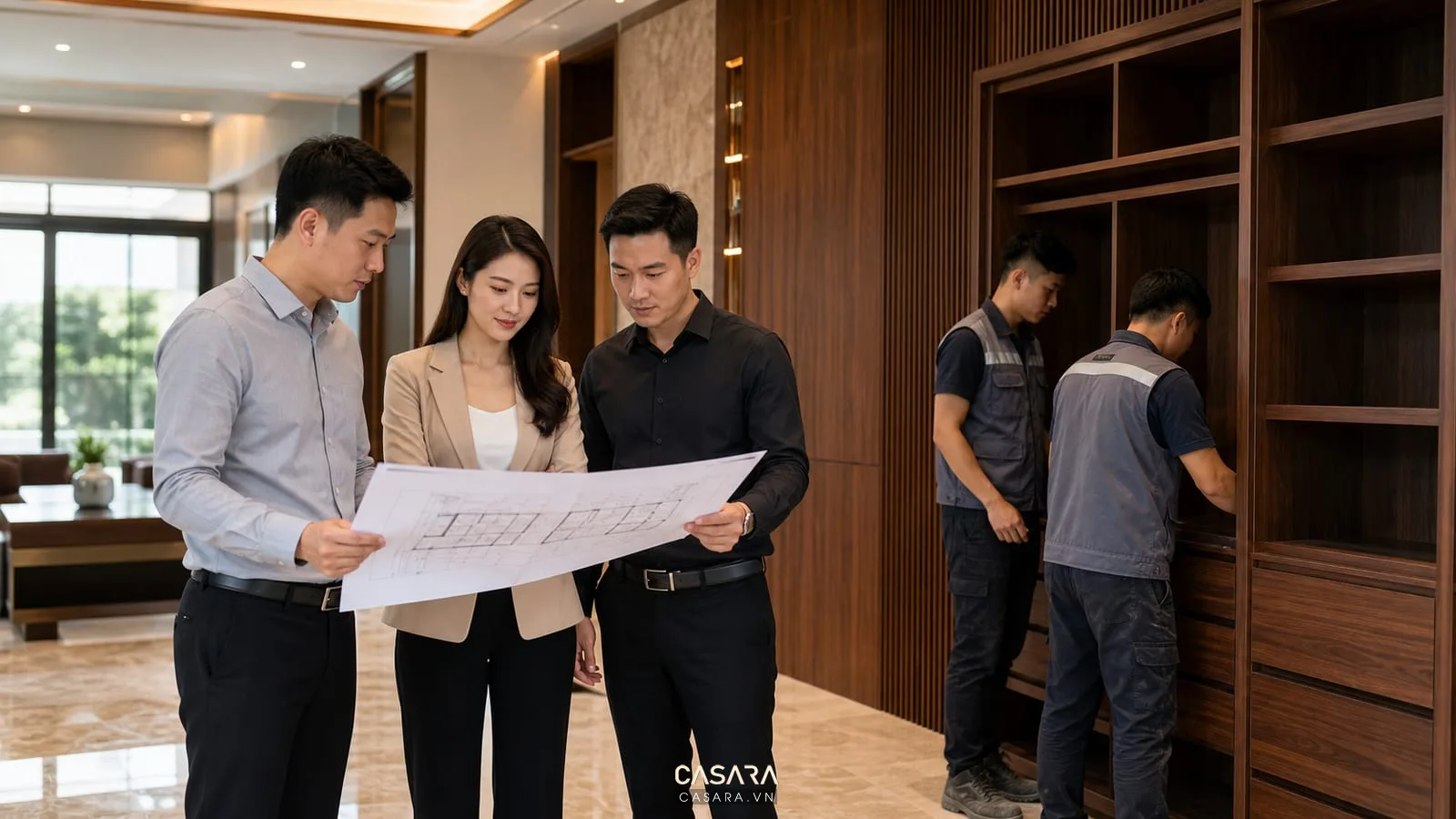 thi công biệt thự theo bản vẽ nội thất tại công trường