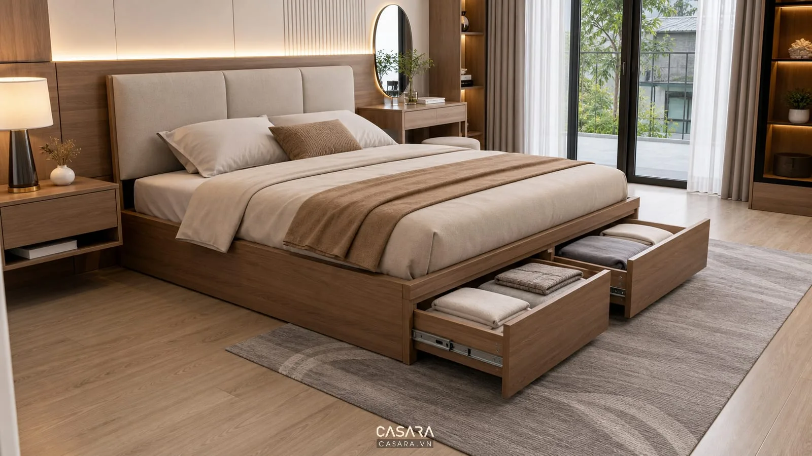 Giường thông minh có ngăn kéo lưu trữ trong phòng ngủ