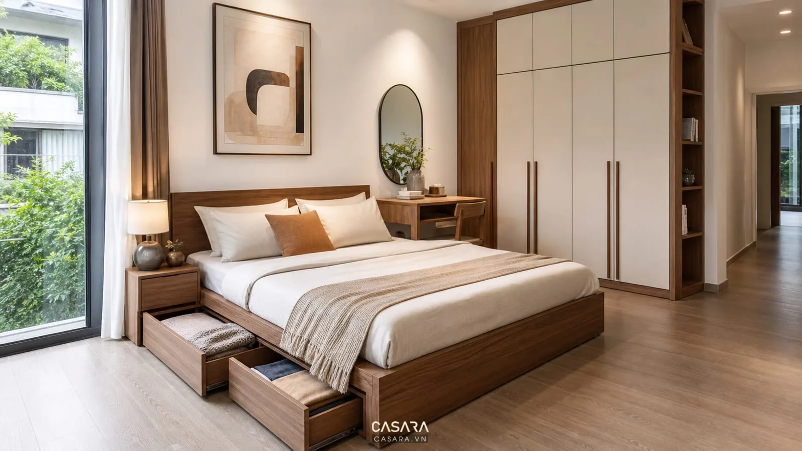 Giường thông minh ngăn kéo có lối đi quanh giường rõ ràng