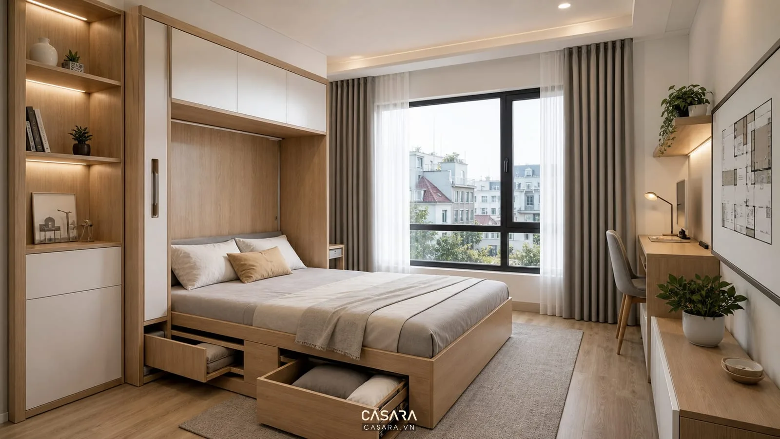 Giường ngủ thông minh Hà Nội trong phòng ngủ căn hộ hiện đại