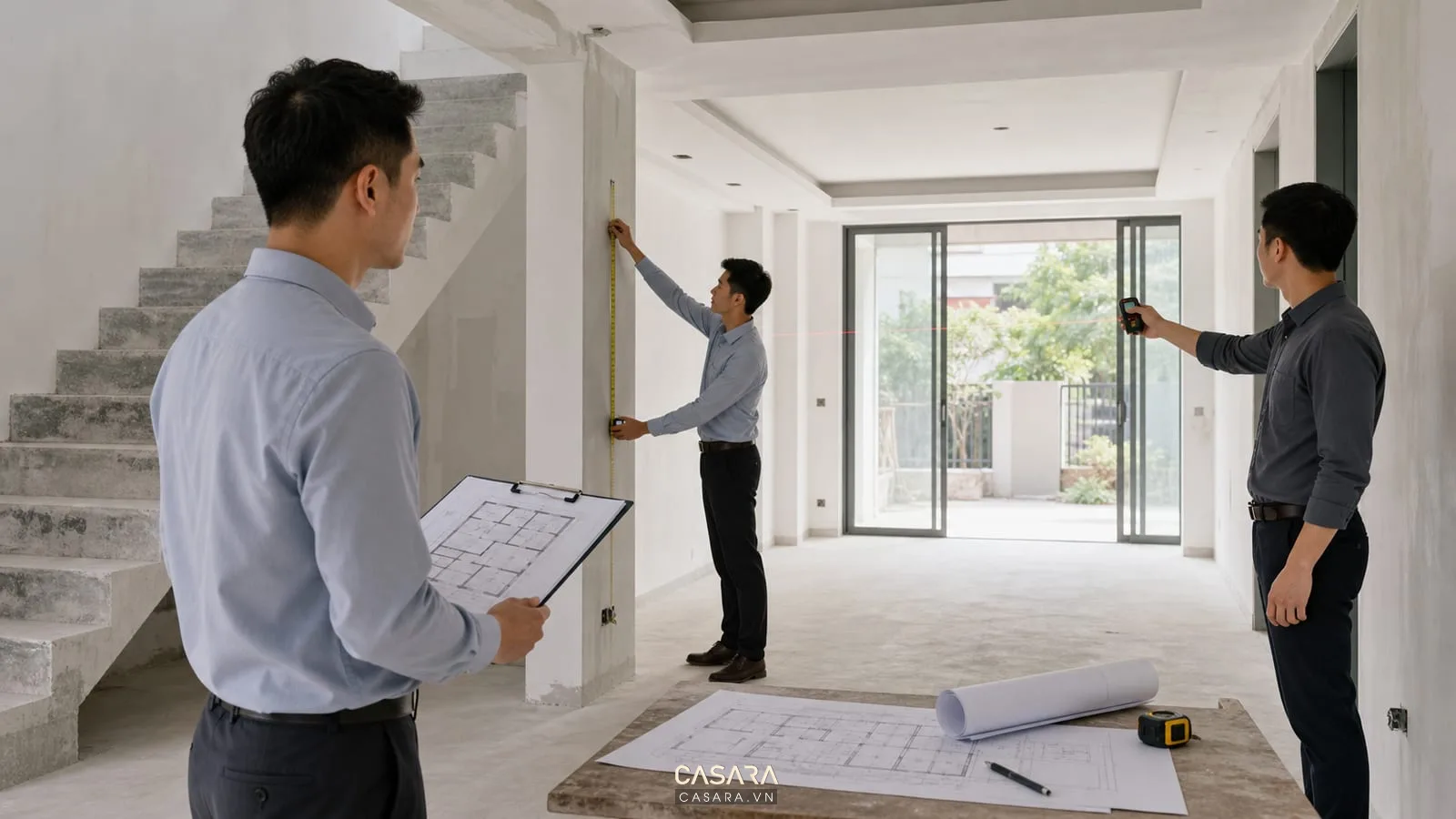 Đo đạc hiện trạng trước khi thi công nội thất biệt thự liền kề