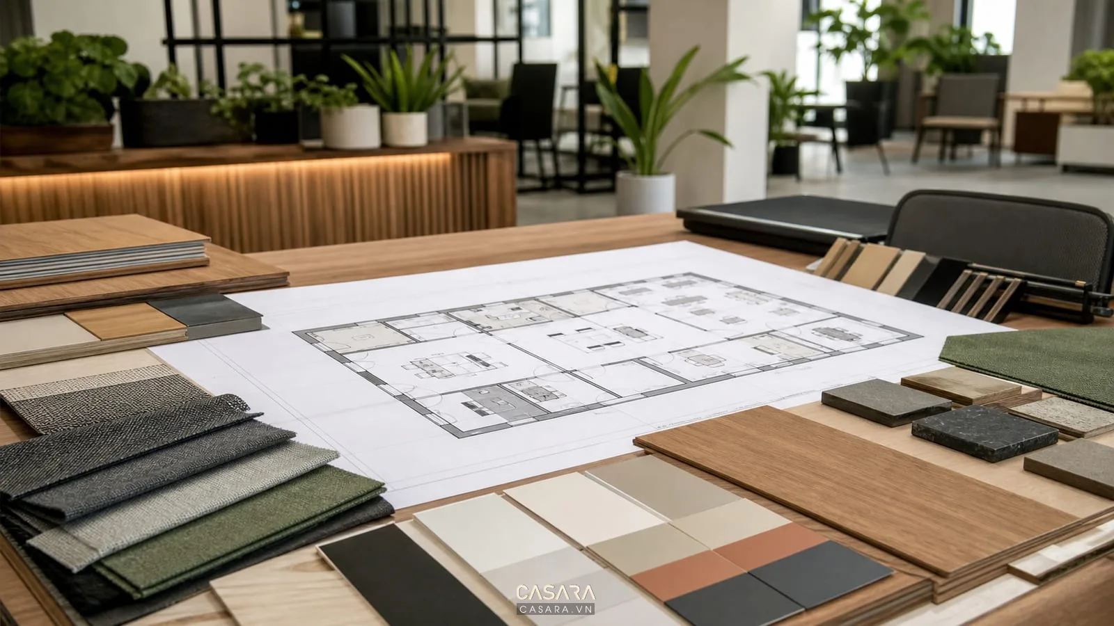 Bản vẽ thiết kế và vật liệu dùng cho thi công nội thất văn phòng
