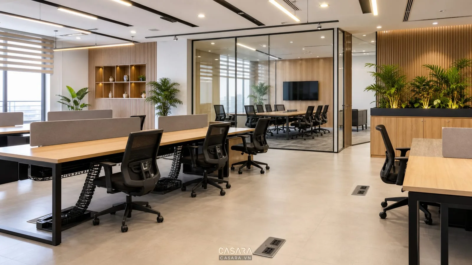 Chi tiết ánh sáng và ổ cắm trong thiết kế nội thất văn phòng 100m2