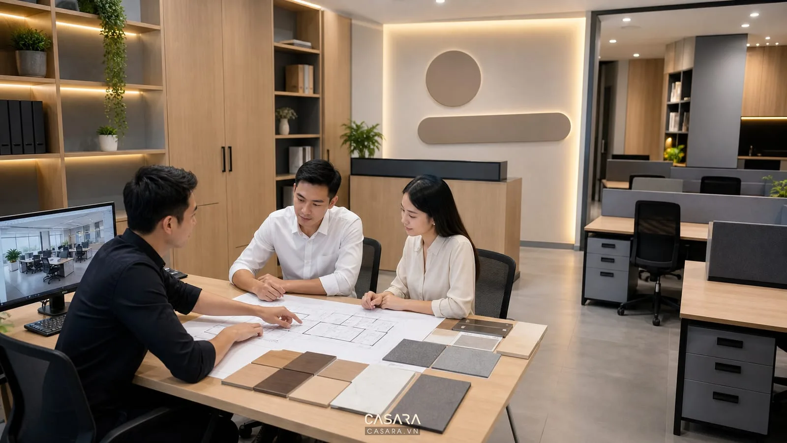 công ty thiết kế nội thất văn phòng tư vấn bàn module và tủ đặt riêng