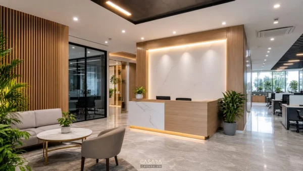 Thiết kế nội thất văn phòng tại Long An với khu lễ tân chuyên nghiệp