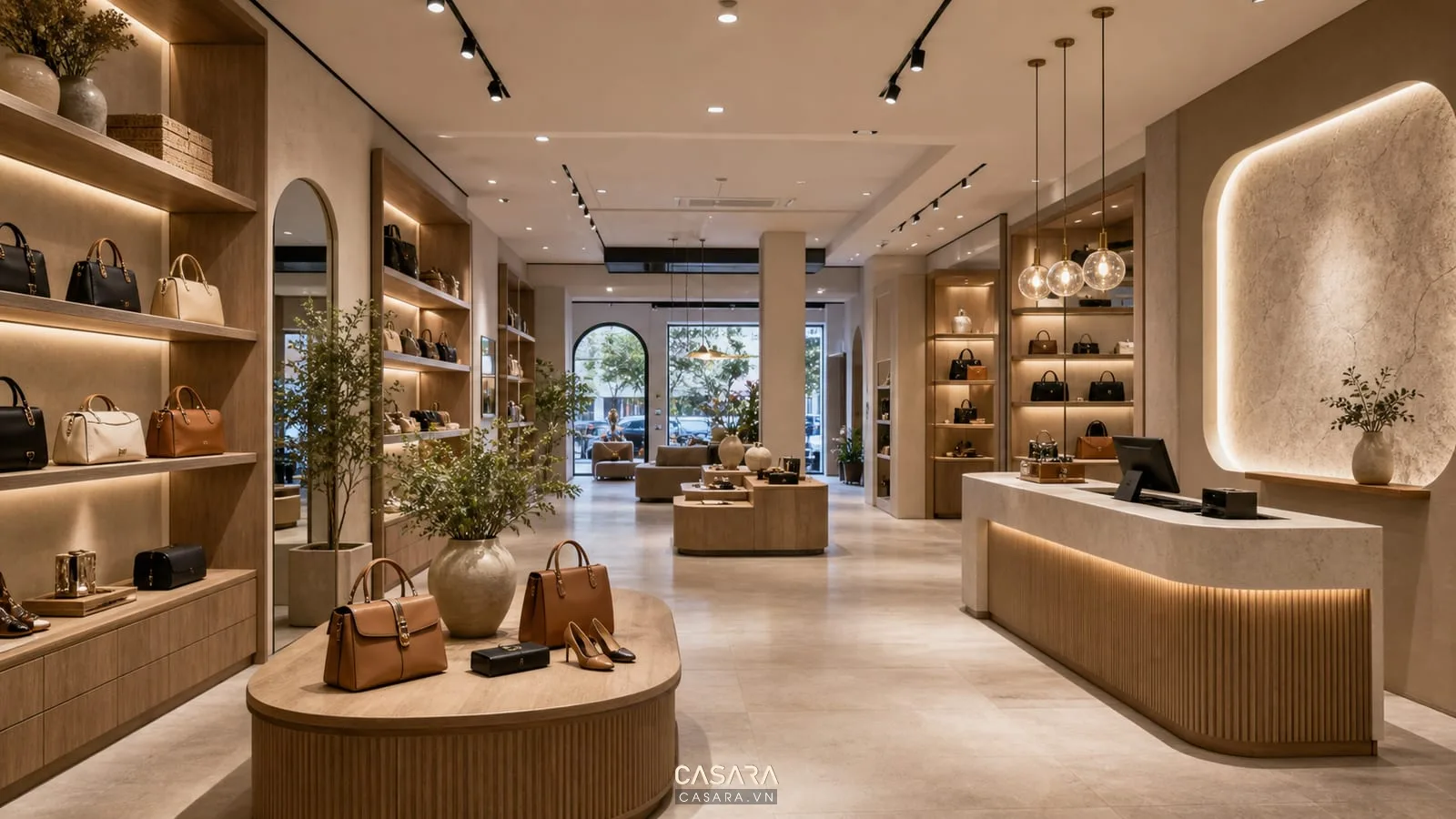 Thiết kế showroom 3D với khu trưng bày và quầy thu ngân
