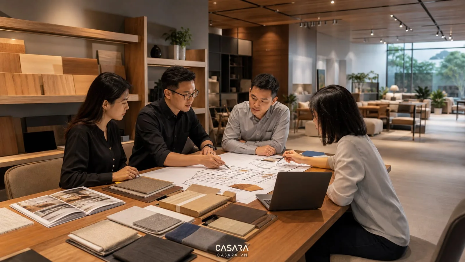 chuyên thiết kế showroom Bluewood với bản vẽ, mẫu gỗ và tư vấn nội thất