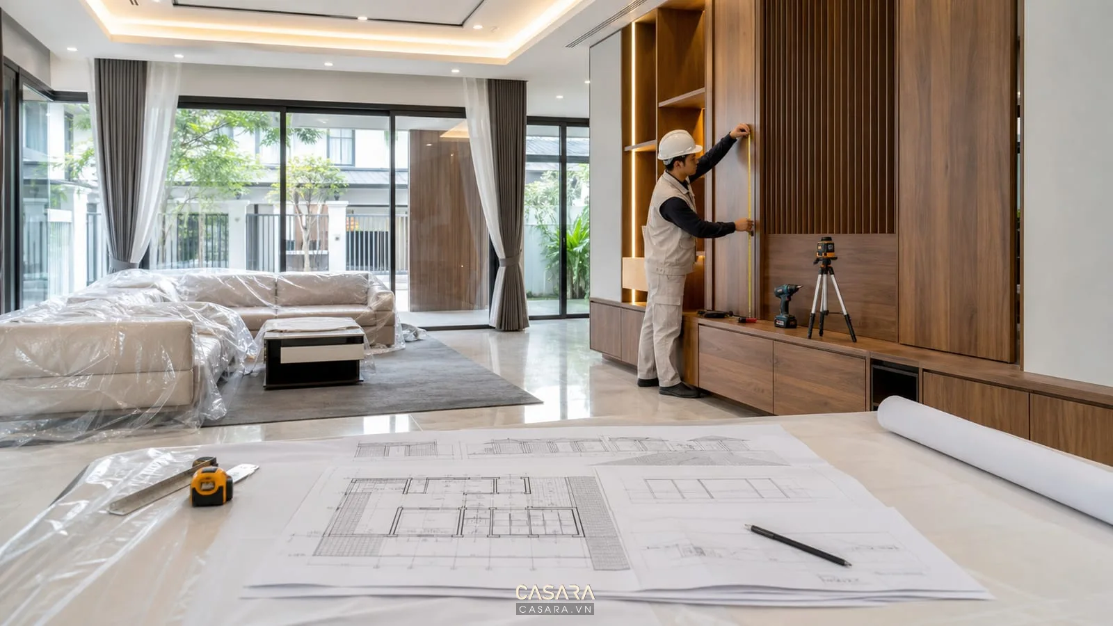 Thi công nội thất biệt thự hiện đại theo bản vẽ kỹ thuật và vật liệu đã duyệt