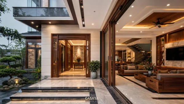 Thiết kế thi công nội thất biệt thự trọn gói đồng bộ sảnh và phòng khách