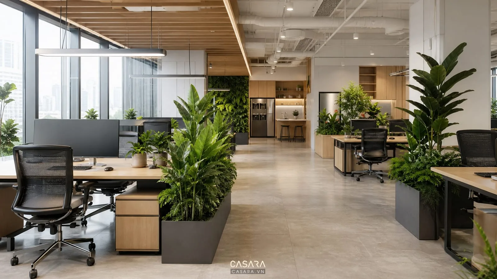 thiết kế văn phòng xanh trong văn phòng 100m2