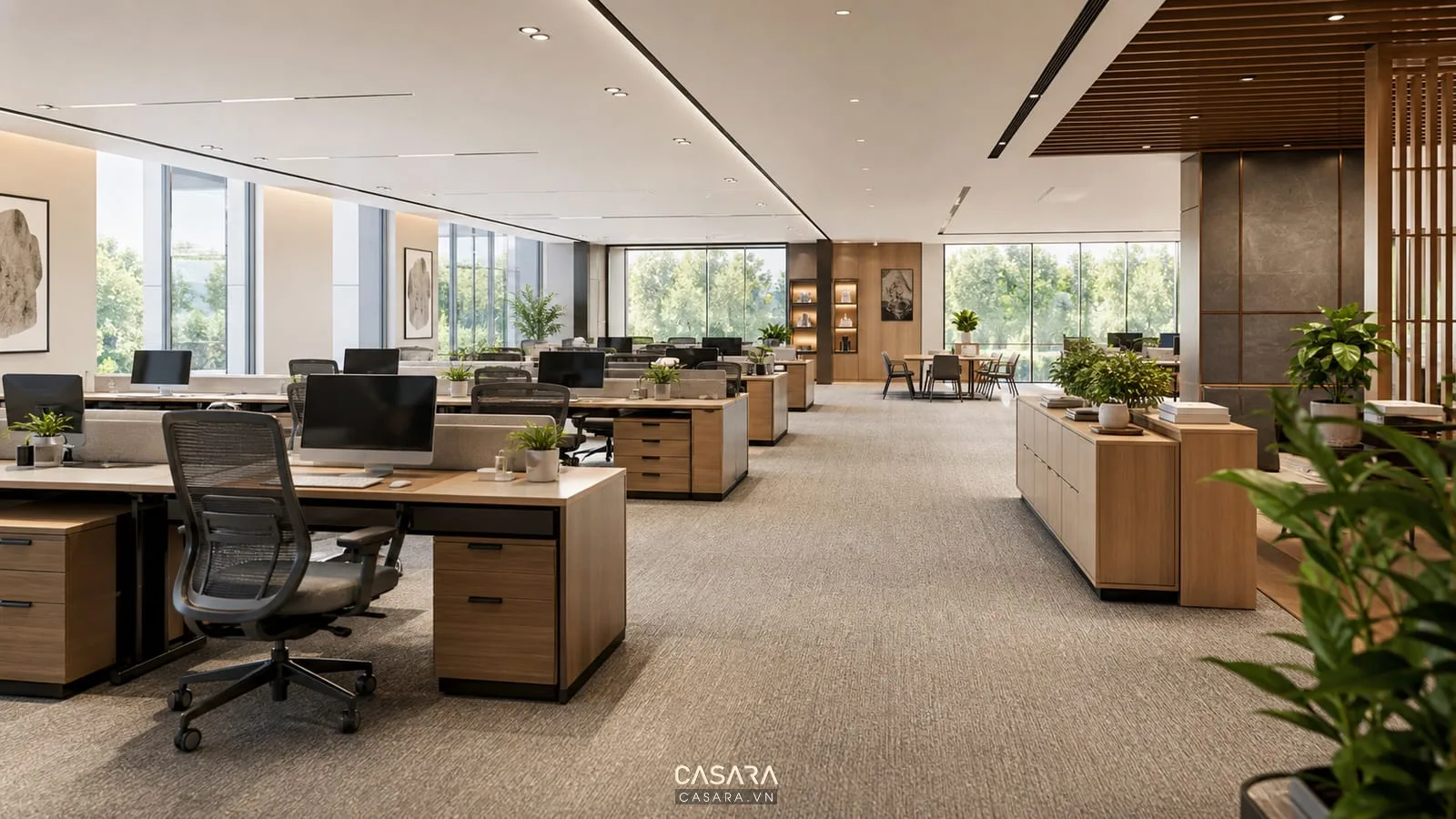 Khu làm việc mở trong thiết kế văn phòng 120m2