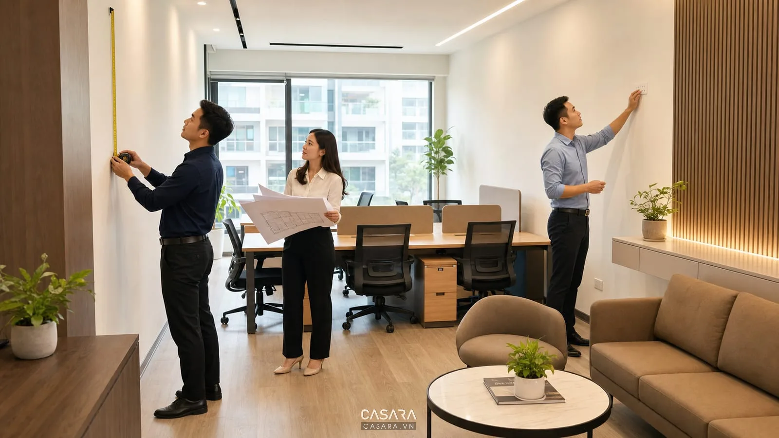 Khảo sát mặt bằng thiết kế văn phòng 50m2 với bản vẽ và thước đo