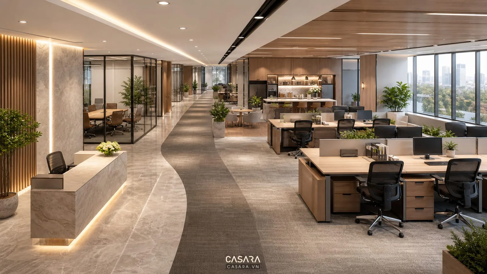 bố trí luồng di chuyển trong thiết kế văn phòng 600m2