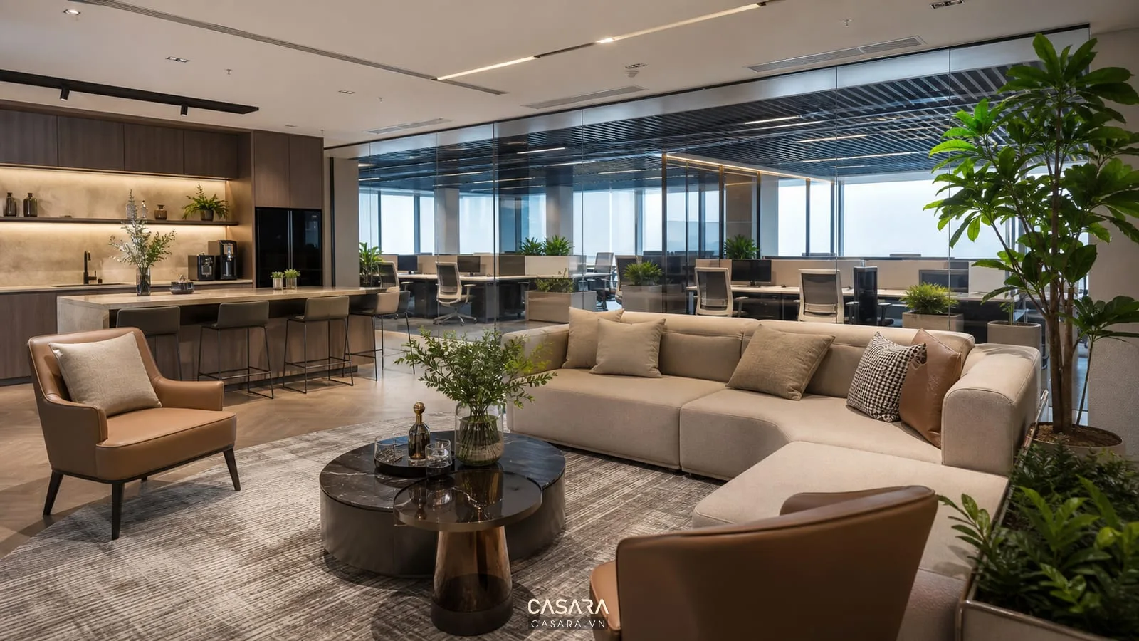 lounge và pantry trong thiết kế văn phòng 600m2