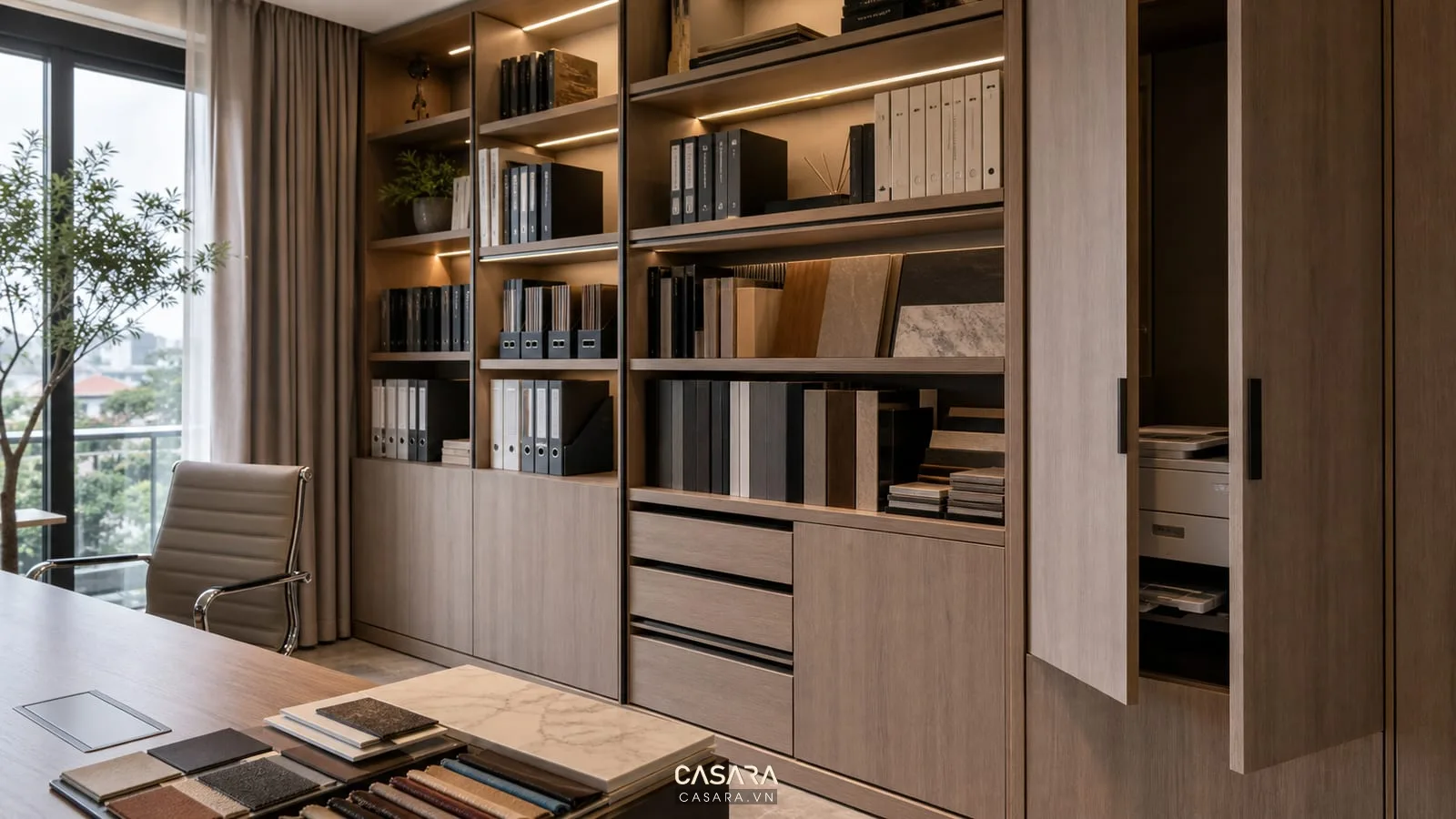 tủ lưu trữ hồ sơ và catalogue trong văn phòng bán hàng