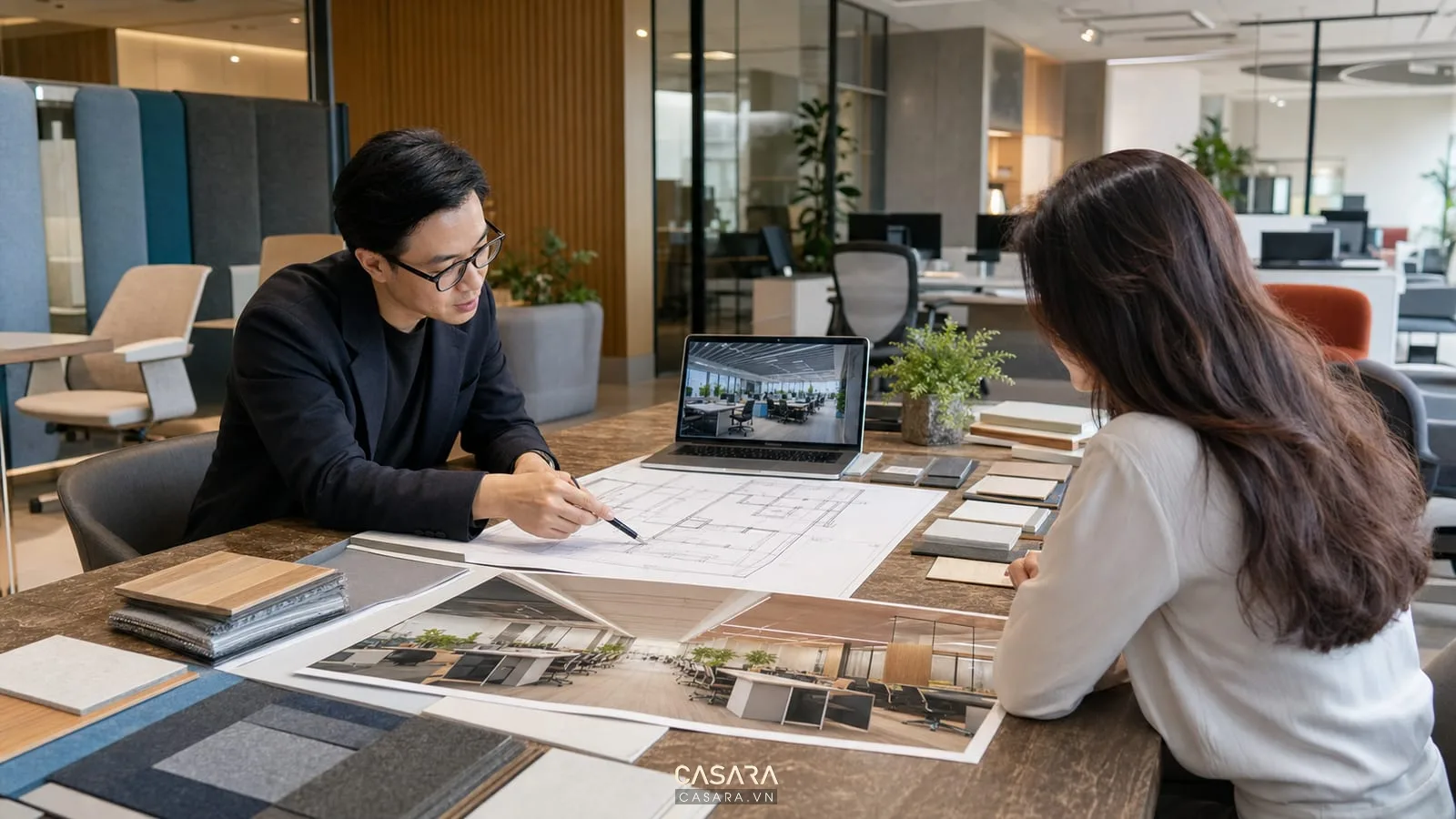 tư vấn thiết kế văn phòng công nghệ với bản vẽ và vật liệu nội thất