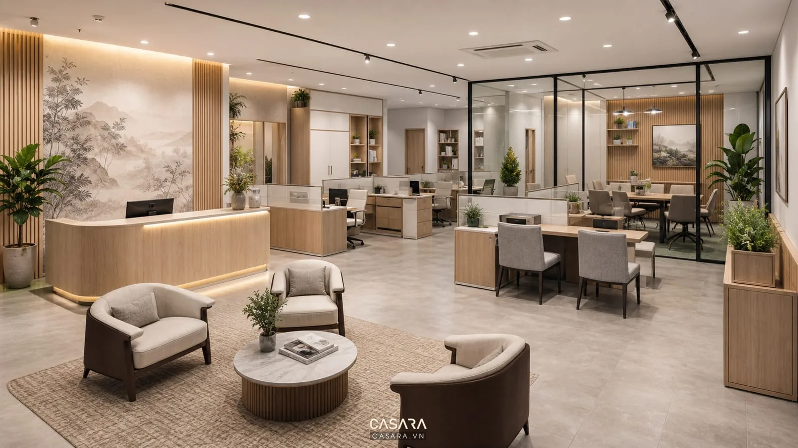 thiết kế văn phòng du học 90m2 có khu tư vấn và lưu trữ hồ sơ