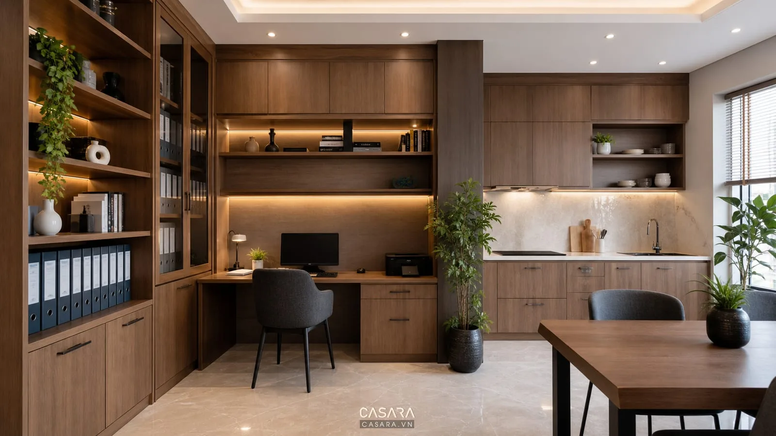 hệ tủ nội thất cho thiết kế văn phòng kết hợp nhà ở