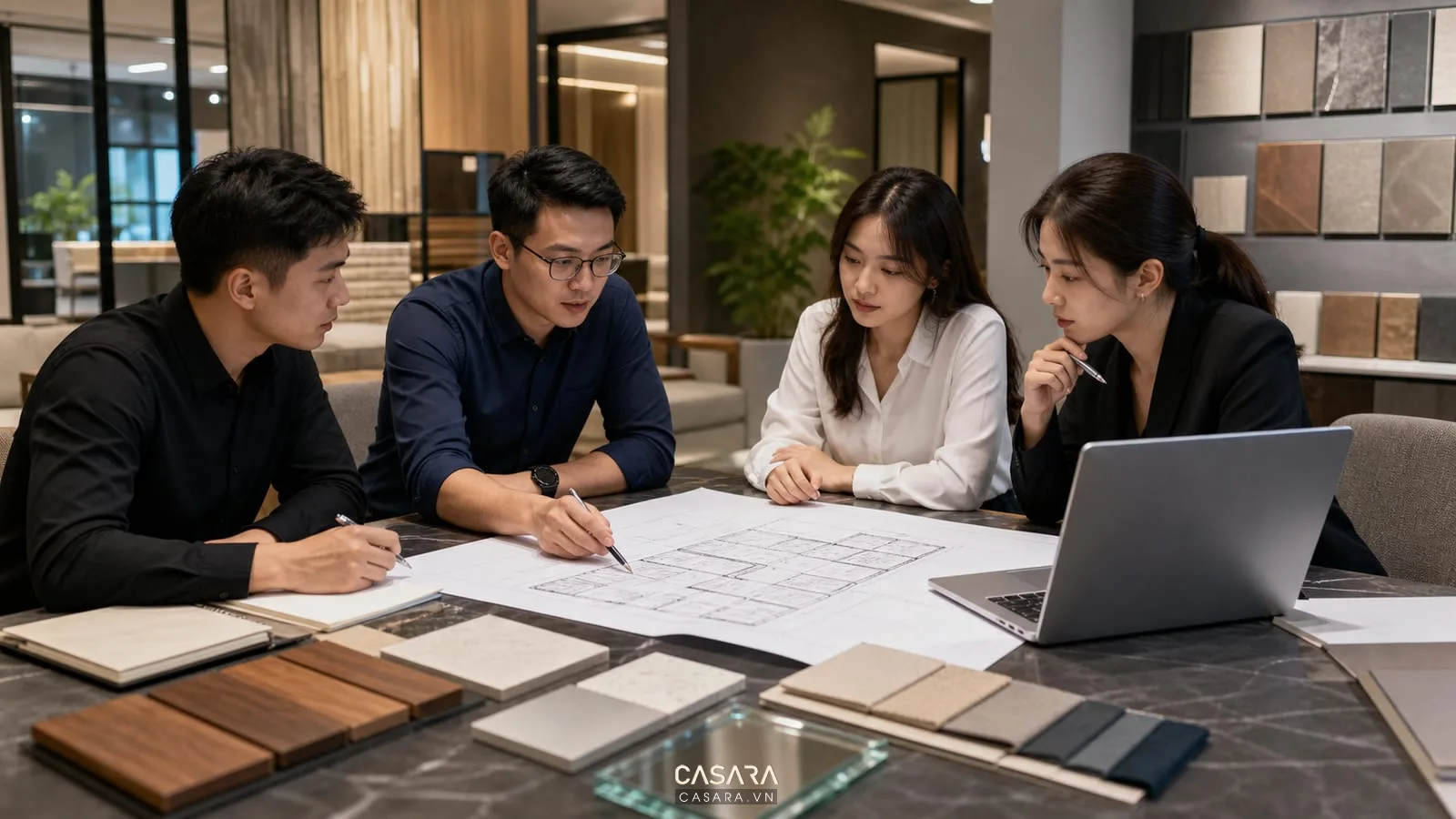 quy trình thiết kế văn phòng ngân hàng với bản vẽ mặt bằng