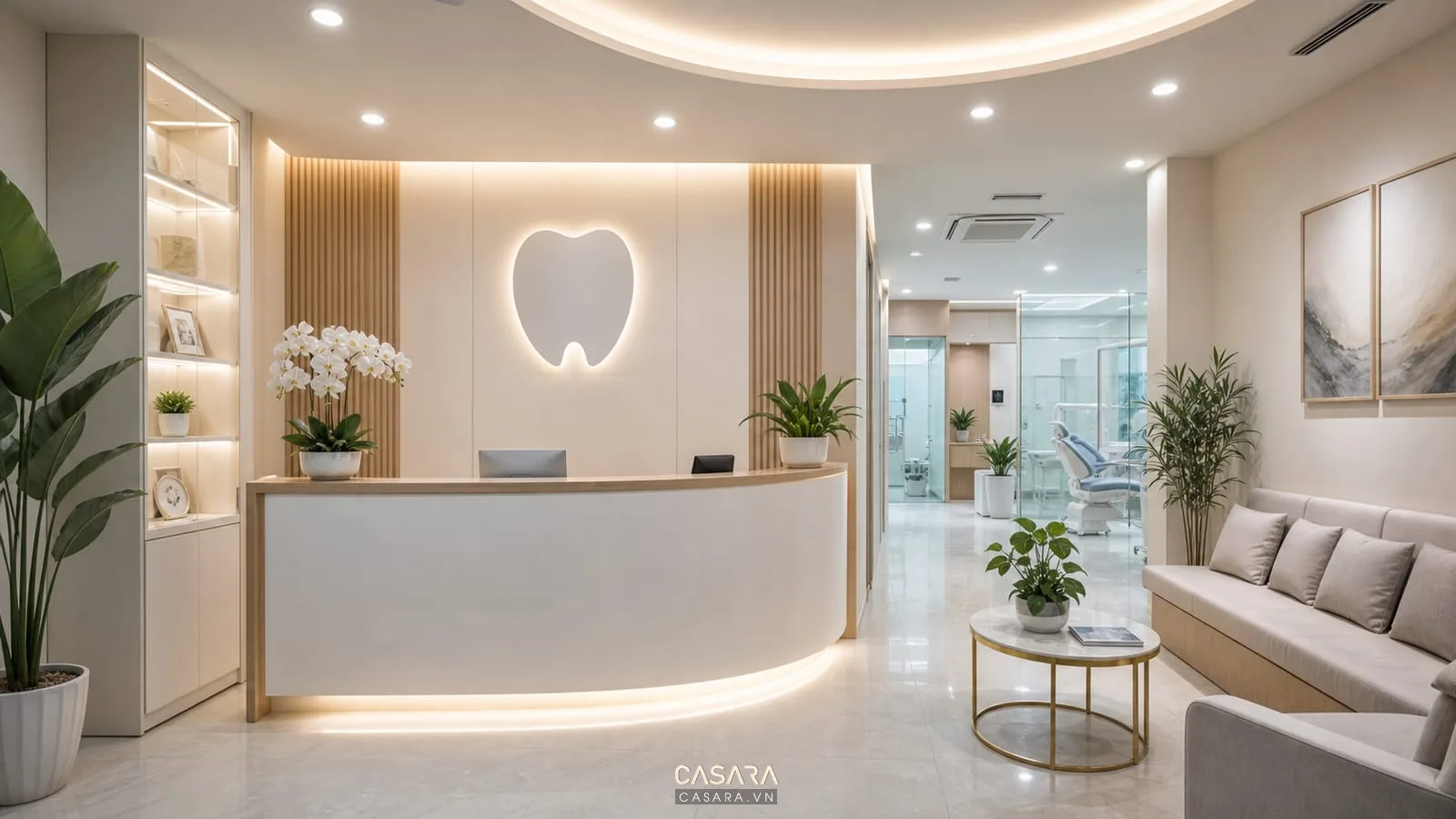 Quầy lễ tân trong thiết kế văn phòng nha khoa hiện đại