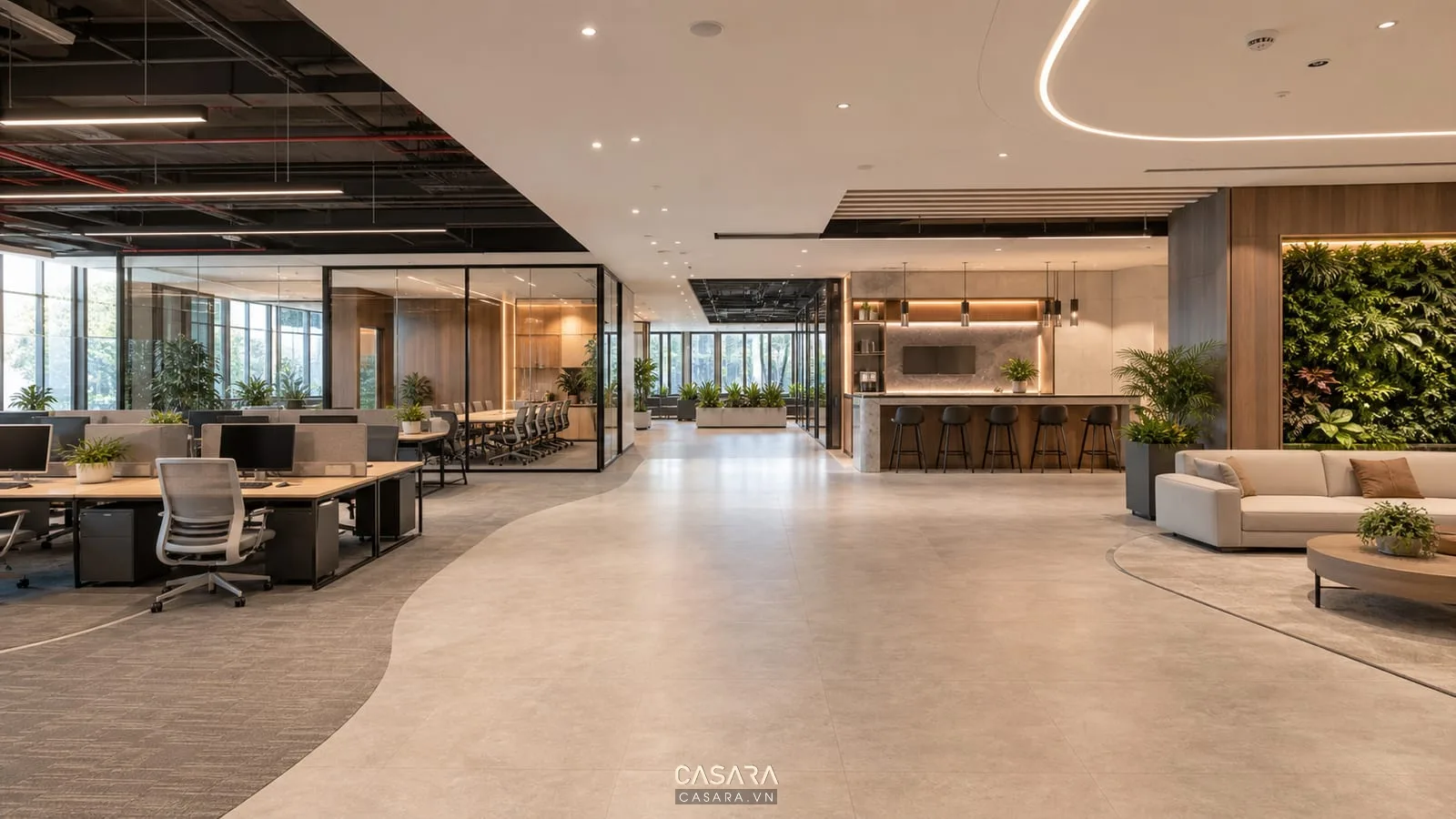 Thiết kế văn phòng 600m2 với nhiều khu chức năng hiện đại