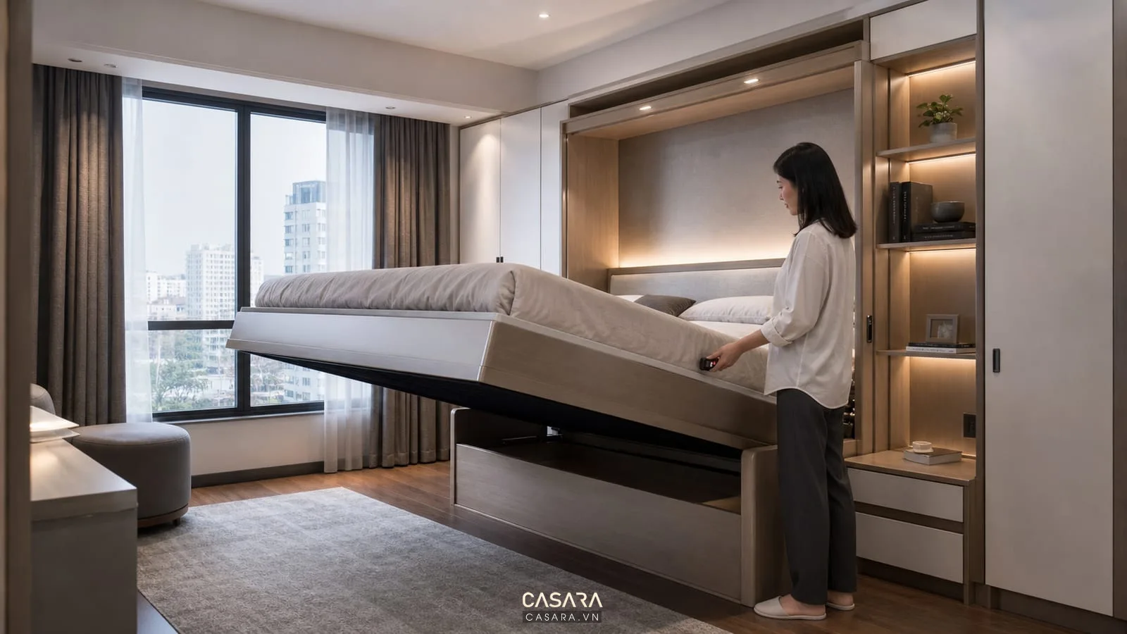giường thông minh tự động với hệ tủ liền phòng ngủ