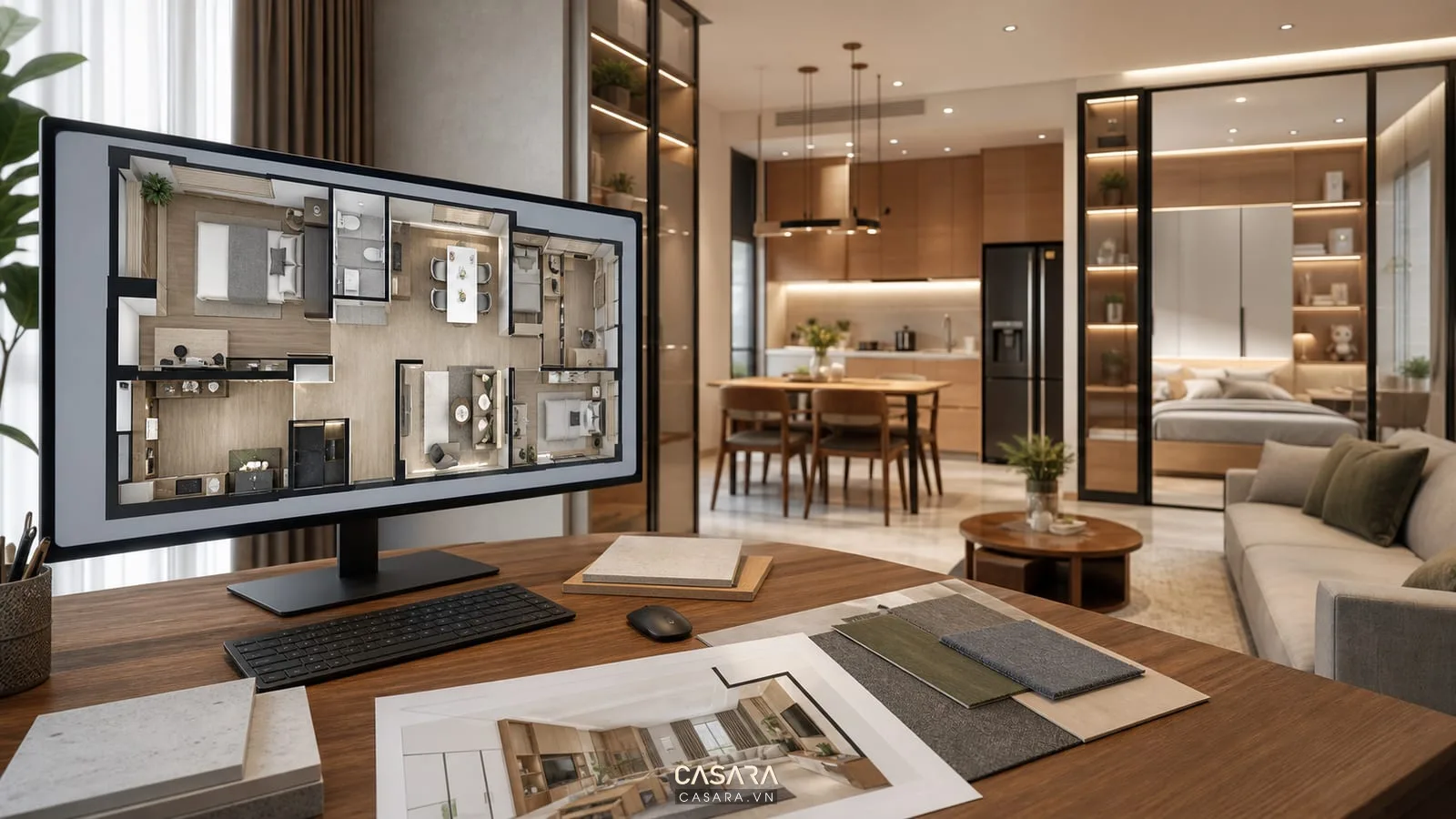 Thiết kế chung cư mini 100m2 với mặt bằng nhiều phòng và hệ tủ lưu trữ