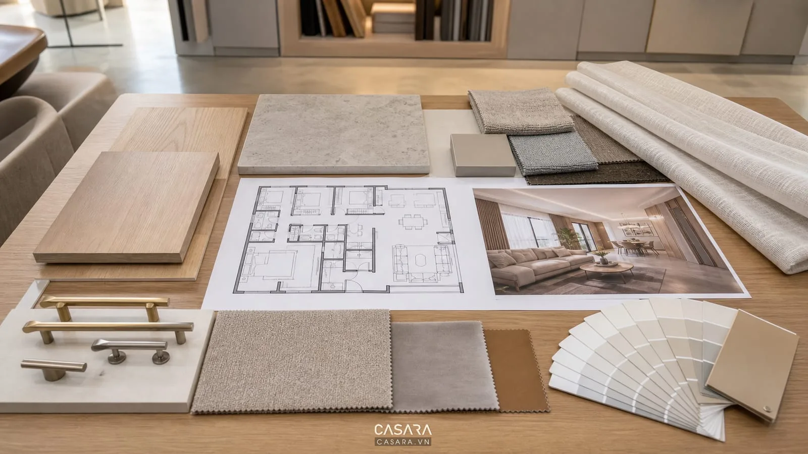 Bảng vật liệu thiết kế căn hộ chung cư 80m2 với gỗ đá vải và bản vẽ nội thất