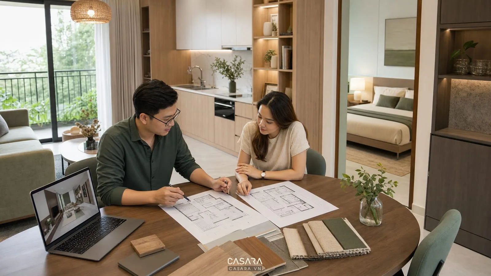 Thiết kế lại căn hộ chung cư với bản vẽ mặt bằng và phối cảnh nội thất