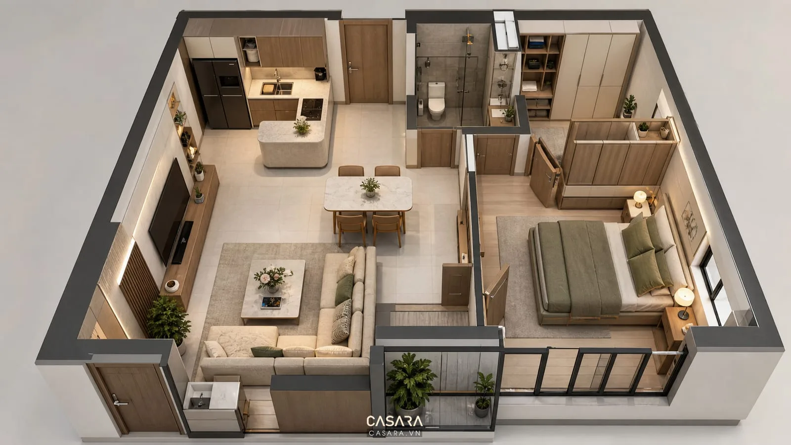 mặt bằng thiết kế chung cư 55m2 và 56m2 tối ưu công năng