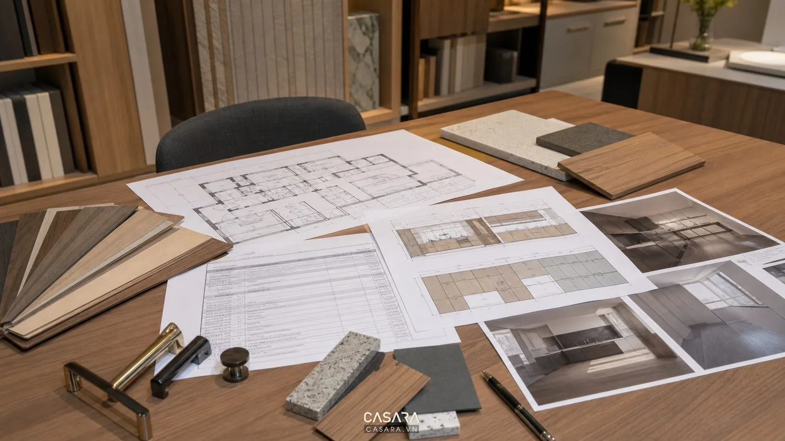 hồ sơ báo giá thi công chung cư với bản vẽ mặt bằng mặt đứng tủ bếp danh mục vật liệu mẫu gỗ mẫu đá và ảnh hiện trạng