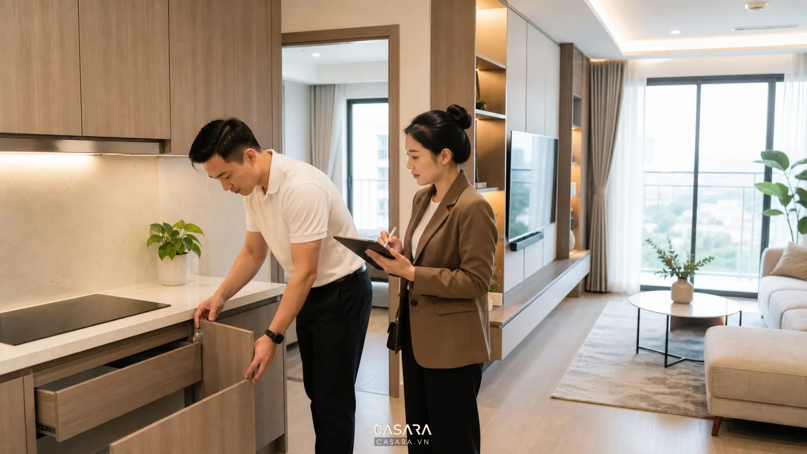 Gia chủ nghiệm thu căn hộ chung cư sau thi công nội thất hoàn thiện