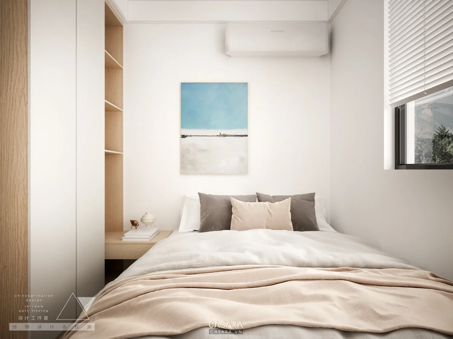 tủ trang trí phòng ngủ hiện đại ấm có đèn led kệ mở