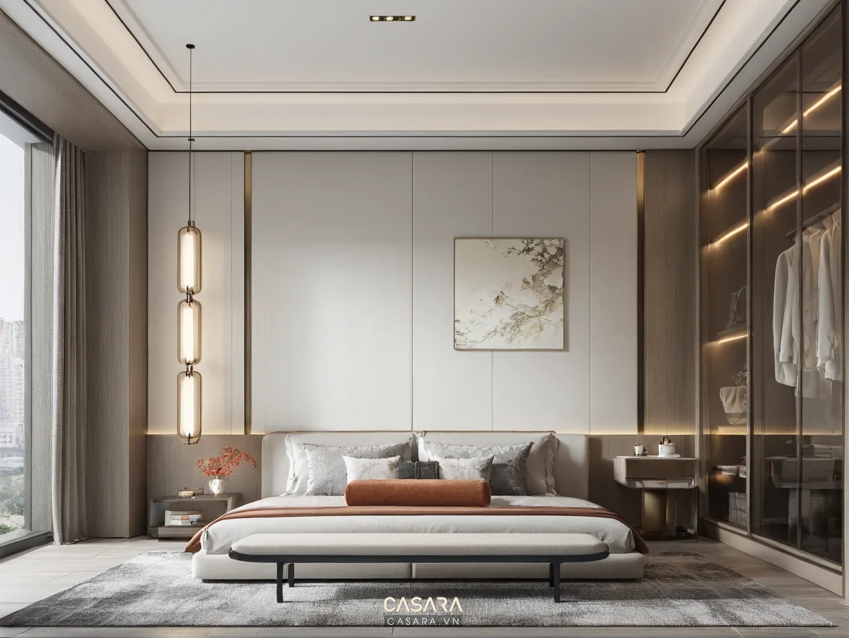 Phòng ngủ hiện đại trong thiết kế nội thất căn hộ 70m2
