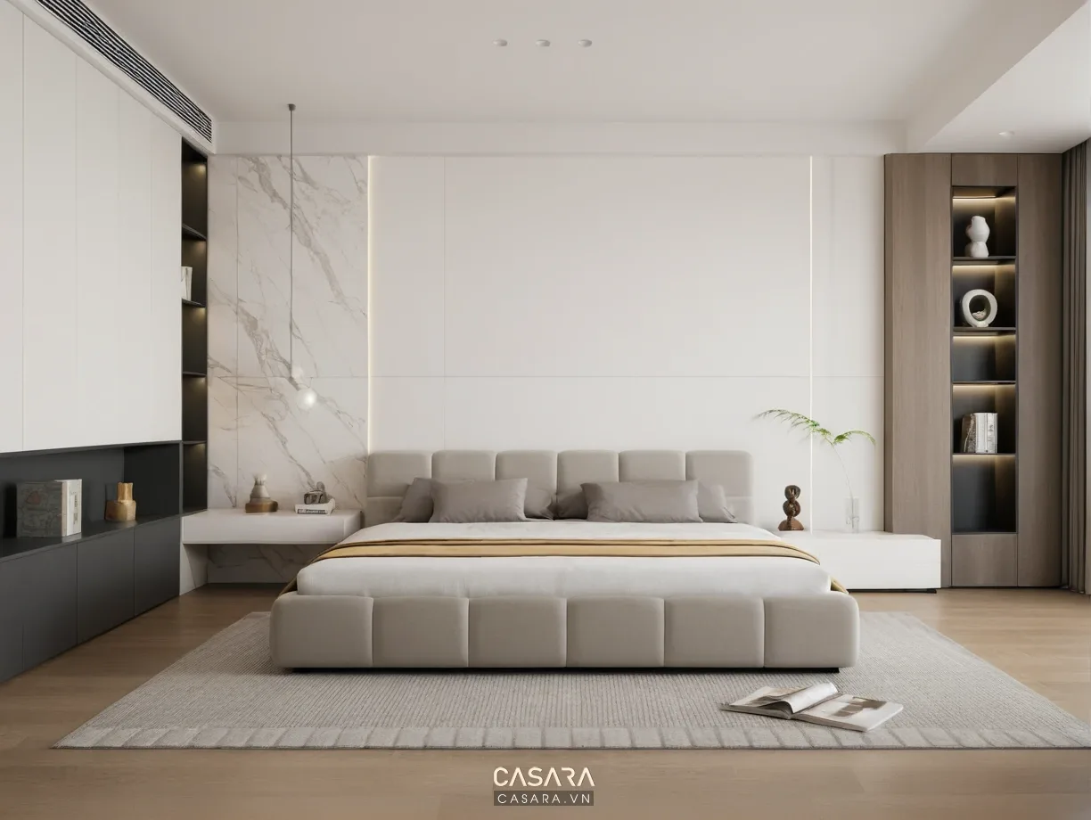 Nội thất phòng khách chung cư nhỏ với sofa gọn tủ tivi gỗ sáng và bàn trà thấp
