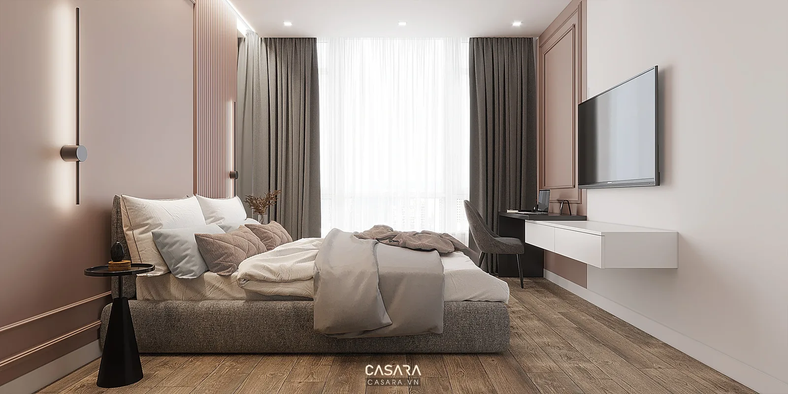 thiết kế nội thất căn hộ studio với giường sofa và bàn làm việc