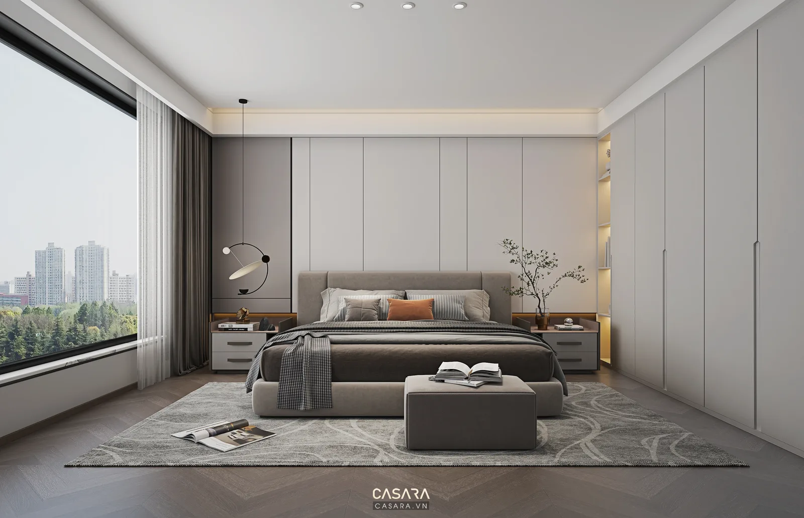 Tủ quần áo cao kịch trần trong phòng ngủ thi công nội thất nhà