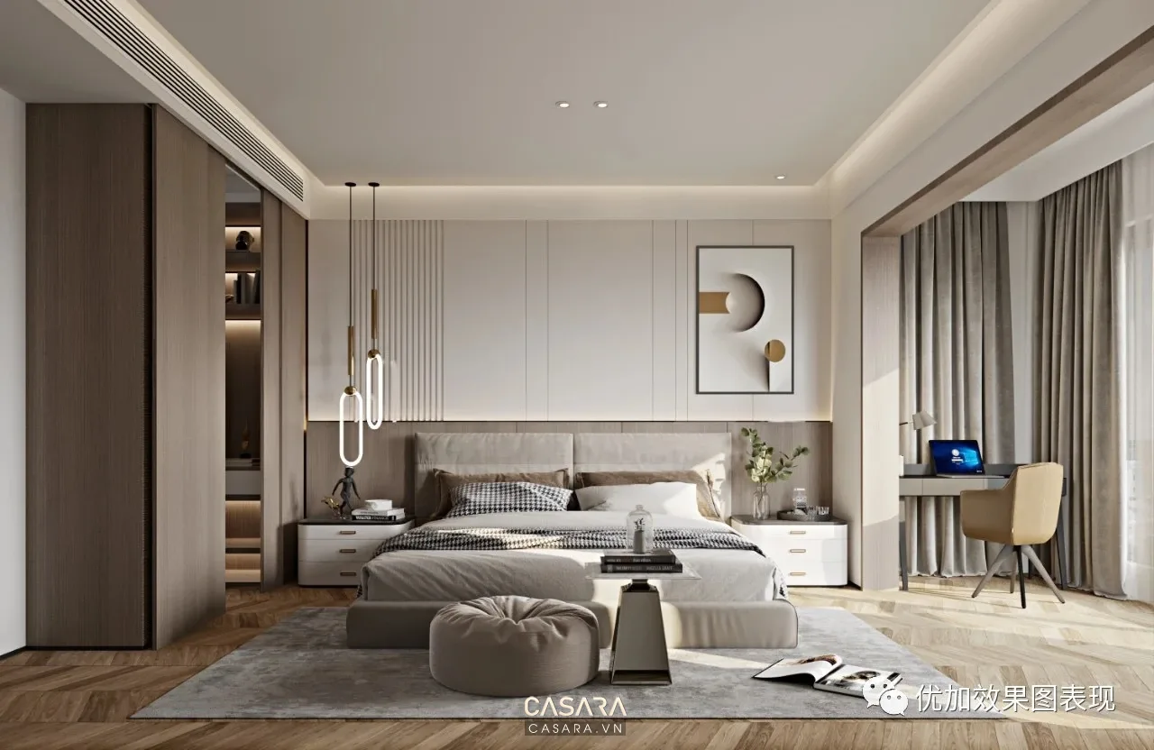 phòng ngủ phụ linh hoạt trong căn hộ 2 phòng ngủ có bàn làm việc