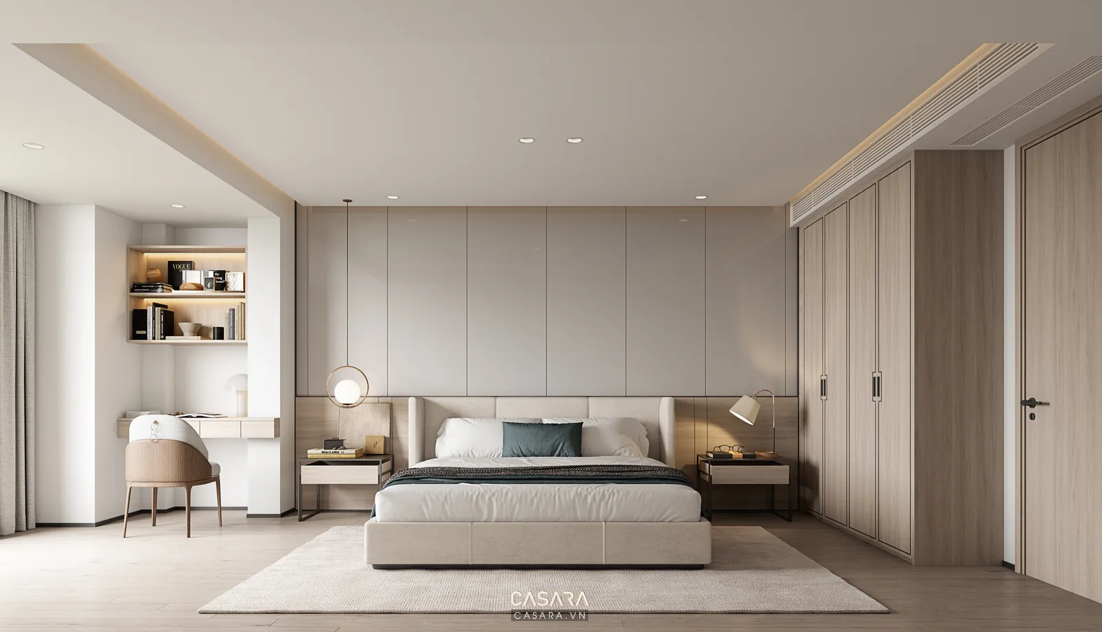 góc làm việc nhỏ trong căn hộ 45m2 cạnh cửa sổ với bàn gọn và kệ trang trí