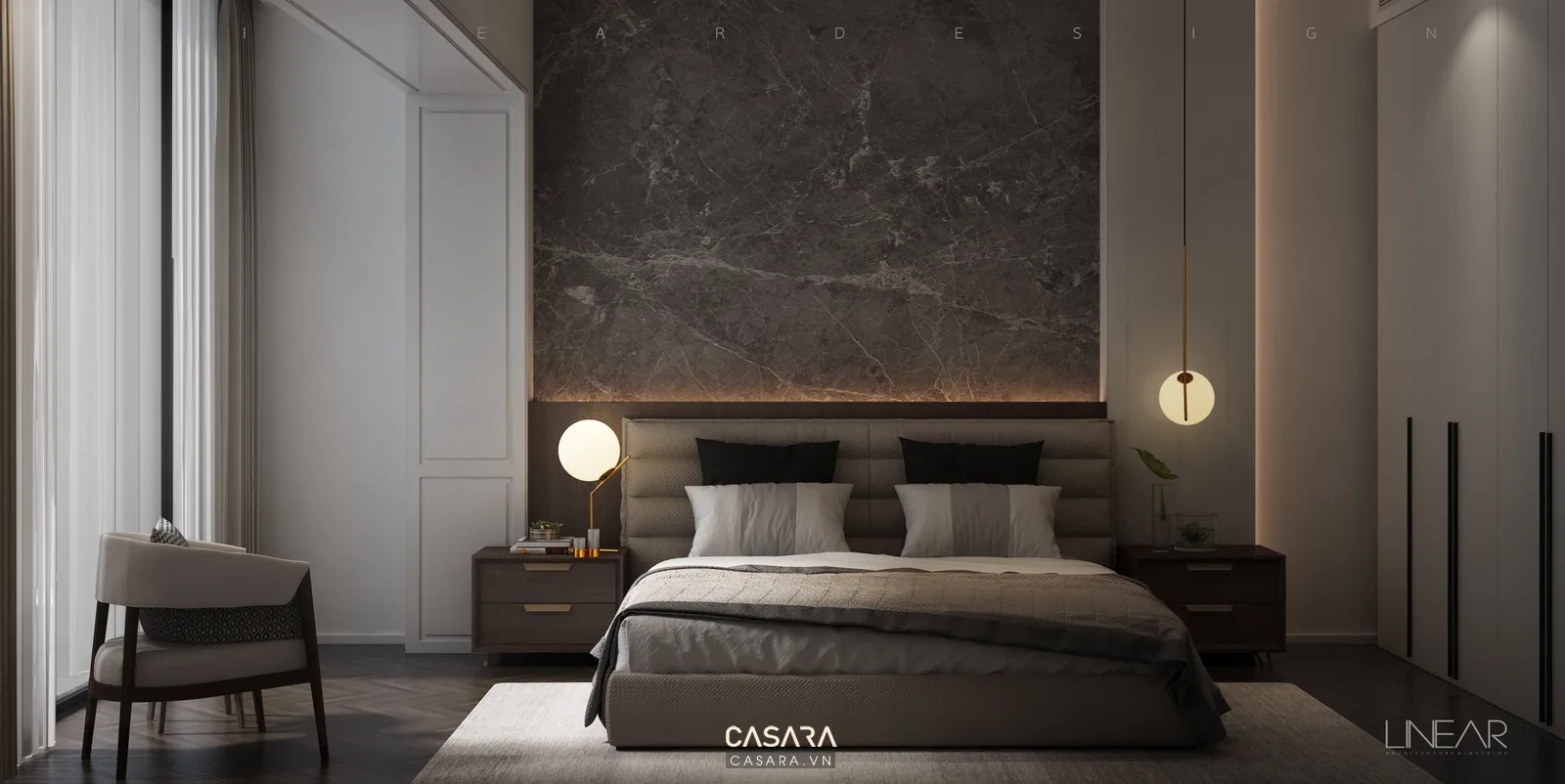 phòng ngủ địa trung hải giường sáng đầu giường vòm rèm linen