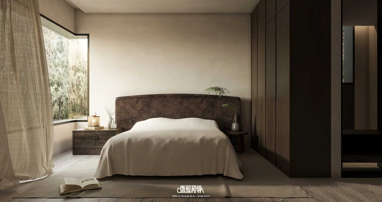 thiết kế nội thất tại Bắc Ninh cho phòng ngủ master với giường lớn và tủ áo kịch trần
