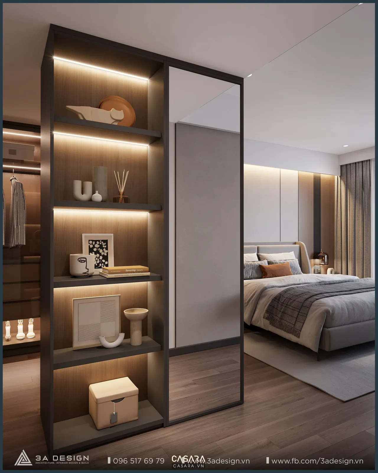 Phòng ngủ đẹp đơn giản với đèn đầu giường ánh sáng vàng ấm