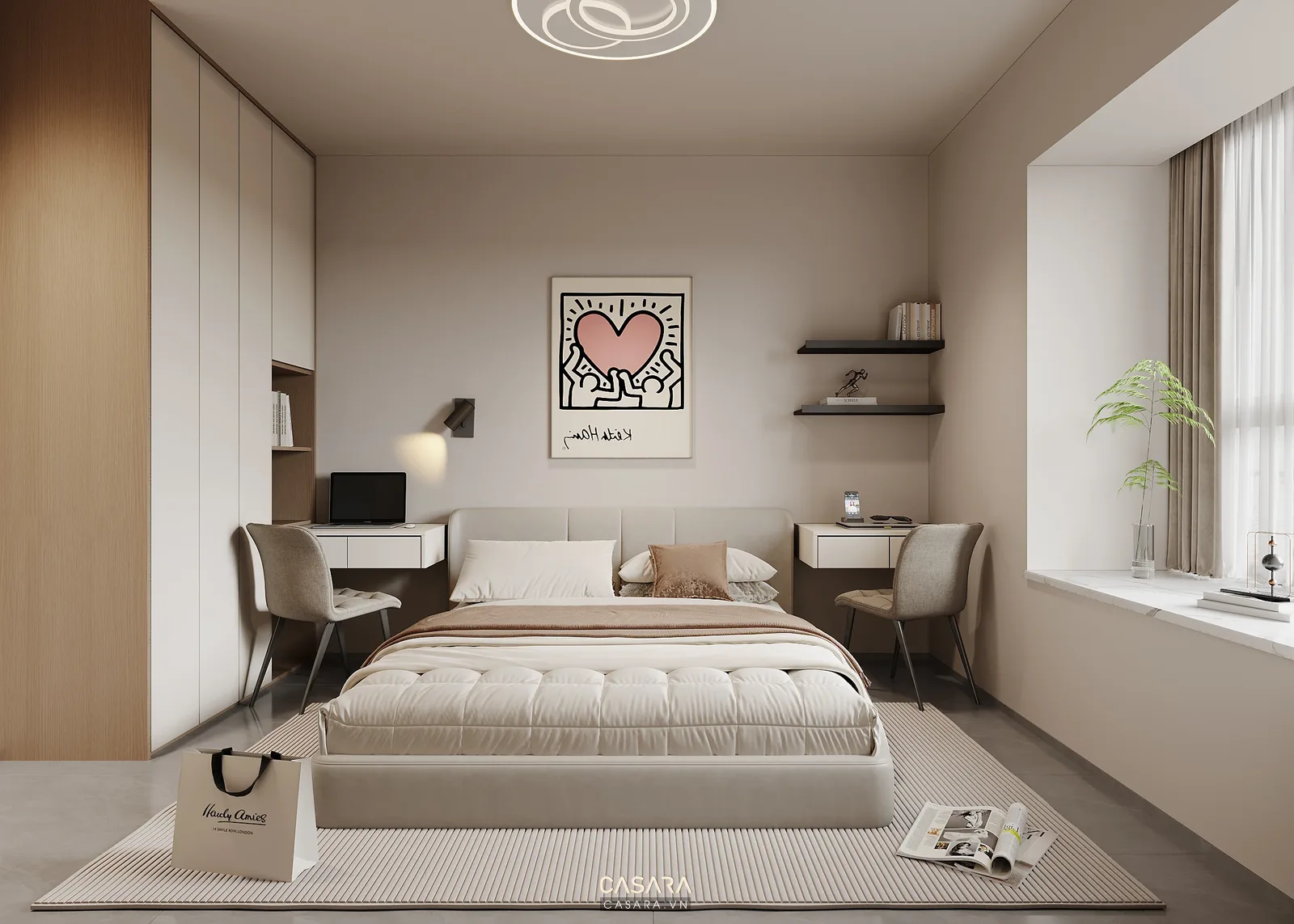 góc làm việc căn hộ 70m2 có ổ cắm và ánh sáng tự nhiên